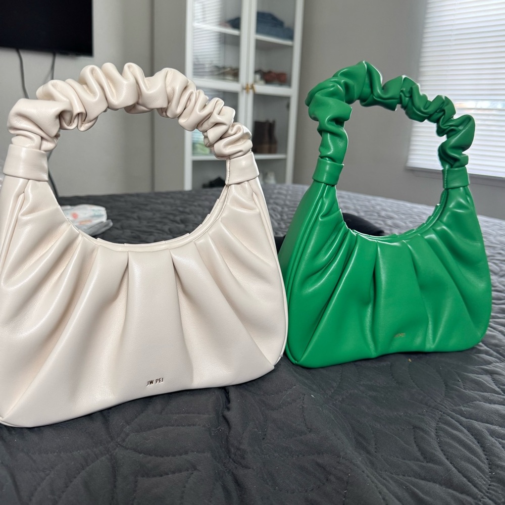 2 JW PEI Women's Gabbi Ruched Hobo Handbag - Ivory & green